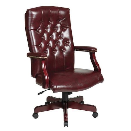 Vinyl Executive Chair, 20-1/4 To 25-1/4, Fixed Arms, Brown