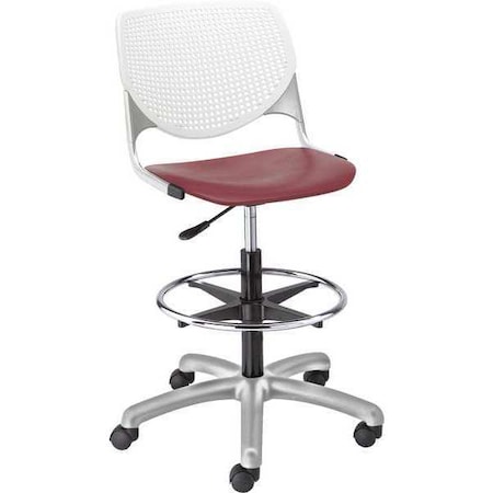 Poly Adjustable Stool, Perforated Back, Color: White, Burgundy