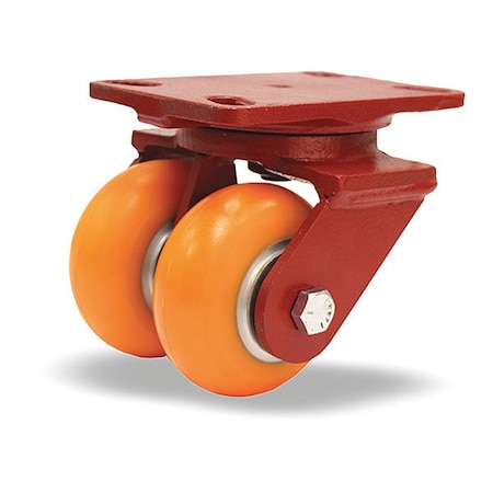 Heavy Service Dual-Wheel Swivel Caster, 6 X 2 Ergo-Tech Polyurethane (87A) On Cast Iron Wheels