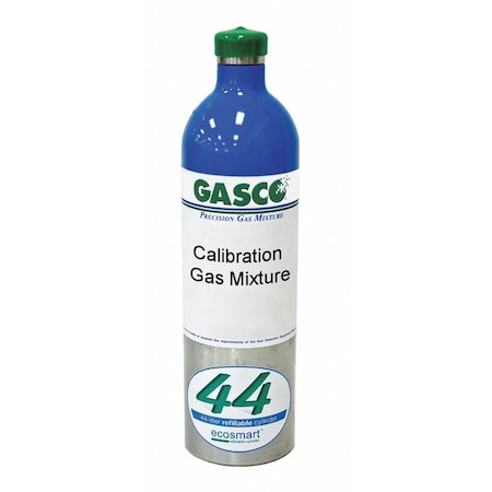 Calibration Gas, Carbon Monoxide, Hydrogen Sulfide, Nitrogen, Oxygen, Propane, 44 L, +/-5% Accuracy