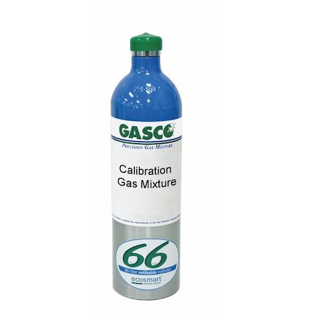 Calibration Gas, Carbon Monoxide, Hydrogen Sulfide, Methane, Nitrogen, Oxygen, 66 L, +/-5% Accuracy