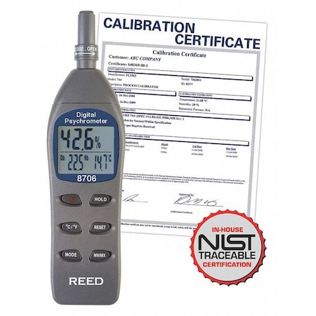 Digital Psychrometer / Thermo-Hygrometer, (Wet Bulb, Dew Point, Temperature, Humidity) With NIST Calibration Certificate