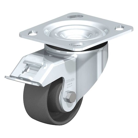 Swivel Plate Caster, Gray Nylon, 5, Brake, Load Rating: 330 Lb.