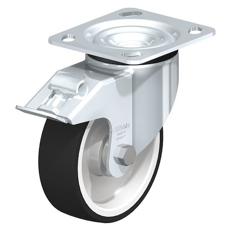 Swivel Plate Caster, PU, 4, Brake, Load Rating: 660 Lb.