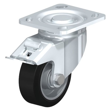 Swivel Plate Caster, Solid Rubbr, 4, Brake, Overall Height: 5.51