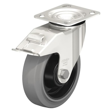 Swivel Plate Caster,Solid Rbber,8,Brake