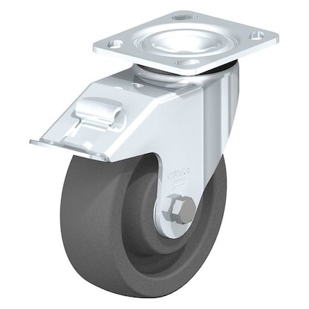 Swivel Plate Caster, Gry Nyln, 6-5/16, Brk, Caster Wheel/Tread Material: Nylon