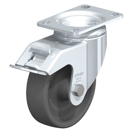 Swivel Plate Caster, Glass Nylon, 4, Brake, Load Rating: 330 Lb.