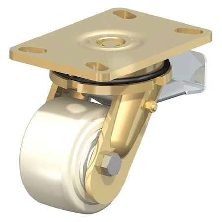 Swivel Plate Caster, Wht Nylon, 4, Brake, Load Rating: 2750 Lb.