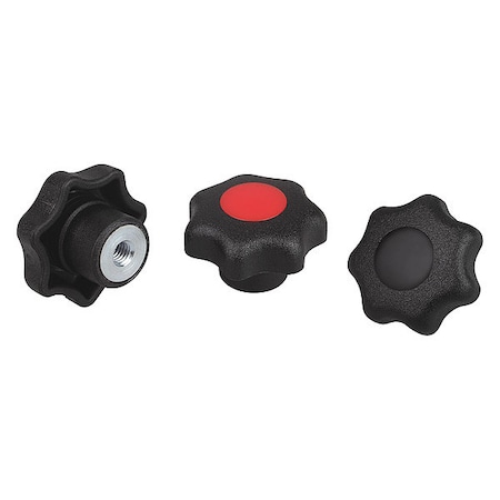 Star Grip, DIN 6336 Similar, D=M12, D1= 50, Tapped Bushing, Steel, Black Plastic, Cap: Gray