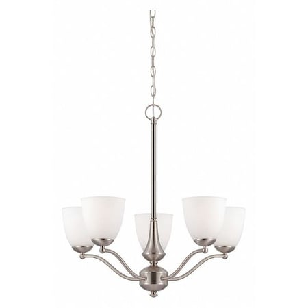 Patton 5 Light Chandelier (Arms Up) Frosted Glass Brushed Ni