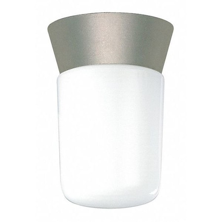 1-Light - 8in. - Utility Ceiling Mount - With White Glass Cylinder - Satin Aluminum Finish