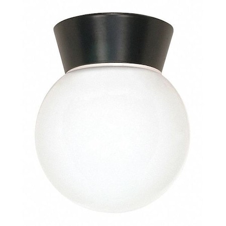 1-Light - 8in. - Utility Ceiling Mount - With White Glass Globe - Black Finish