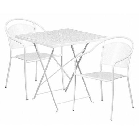 28 Square White Steel Folding Table W/ 2 Chairs