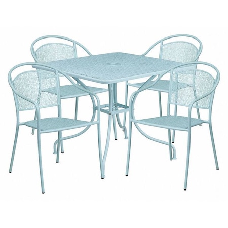 35.5 SQ Sky Blue Steel Table W/ 4 Chairs