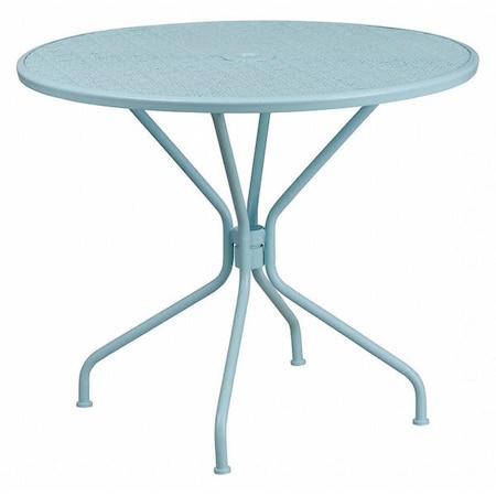 35.25 RD Sky Blue Steel Patio Table-Umbrella Hole