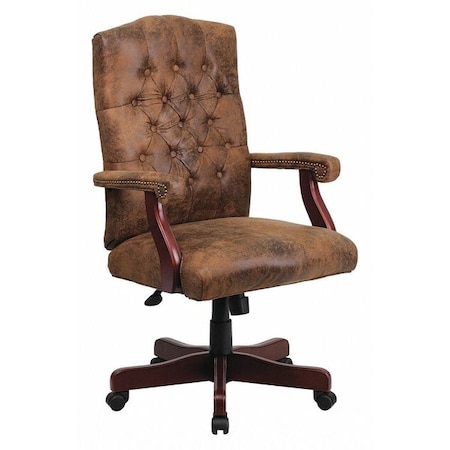 Executive Chair, 19-1/2 To 23 Height, Fixed Arms, Bomber Brown Microfiber