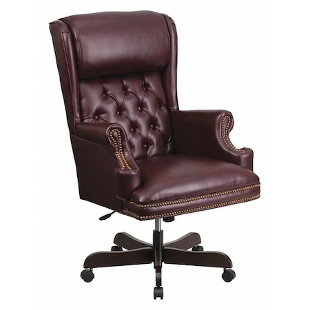 Executive Chair, Leather, 18-1/2 To 21 Height, Fixed Arms, Burgundy