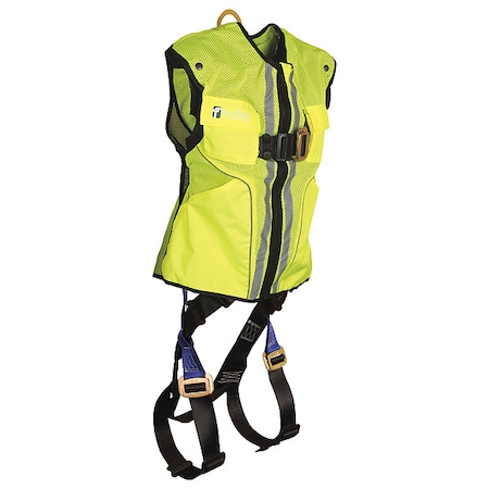 Full Body Harness, Vest Style, L/XL, Polyester, Lime