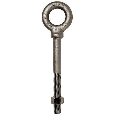 Machinery Eye Bolt With Shoulder, 3/4-10, 6 In Shank, 1-1/2 In ID, 316 Stainless Steel, Plain