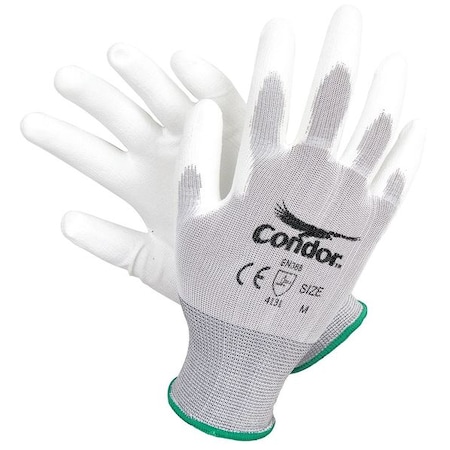 Polyurethane Coated Gloves, Palm Coverage, White, 2XL, PR