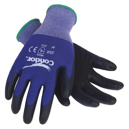 Polyurethane Coated Gloves, Palm Coverage, Black/Blue, M, PR