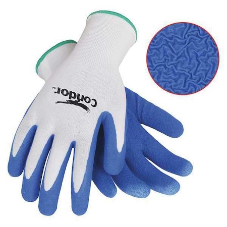 Natural Rubber Latex Coated Gloves, Palm Coverage, Blue/White, 2XL, PR