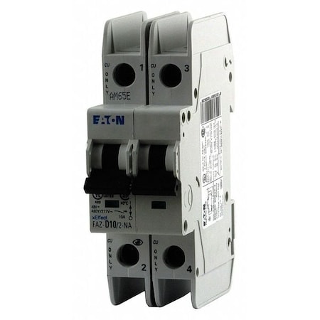 IEC Miniature Circuit Breaker, 1 A, 277/480V AC, 2 Pole, DIN Rail Mounting Style, FAZ-NA Series