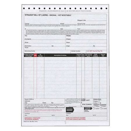 Bill Of Lading Form, Reg Compliance, PK250