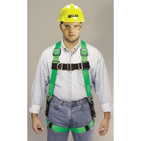 Full Body Harness, Vest Style, L/XL, Polyester, Green