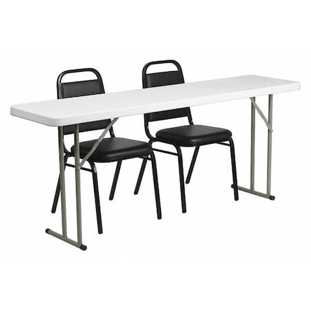 Rectangle Folding Table, 18 W, 70.8 L, 29 H, Foam, Metal, Plastic: Polyethylene, Vinyl Top, Black