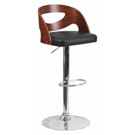 Wood Barstool, Walnut, Cutout Bk, Black, Seat Material: Vinyl