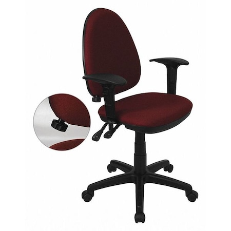 Fabric Task Chair, 16-1/2 To 20-1/2, Adjustable Arms, Burgundy