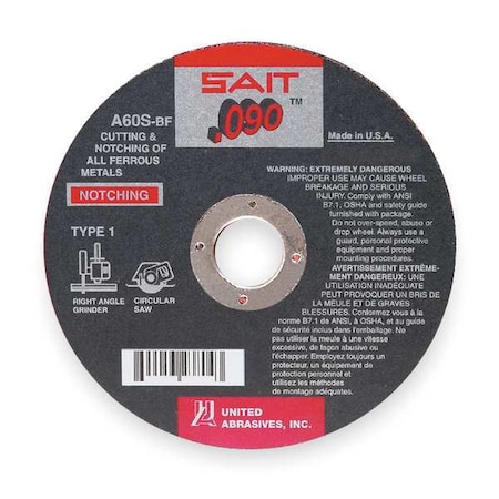 SAIT 23807 A60S General Purpose Cutting & Notching Wheels (Type 1/Type 41) 7 X .090 X 5/8, 25-Pack