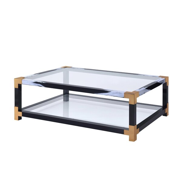 54in Glass Top Coffee Table In White Brushed And Black