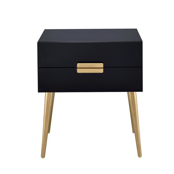 Rectangular Wooden End Table In Black And Gold