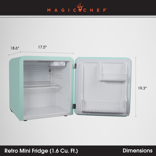 1.6 Cu. Ft. Retro Mini Refrigerator, Mint Green, Without Freezer