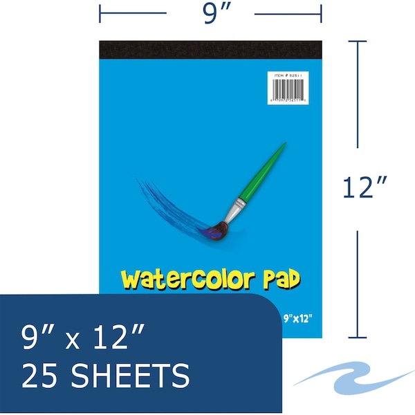 Case Of Kids Watercolor Paper Pad, 9x12, 25 Sht Of 100# Paper With Vellum Finish, Top Bound