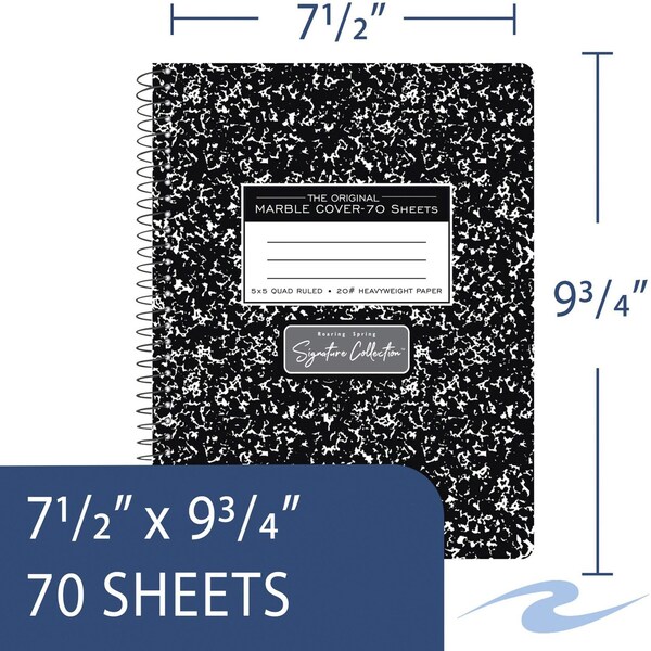 Case Of Signature Black Marble Comp Notebooks, WB Spiral, Graph 70 Sht Premium 20# Paper, 9.75x7.5