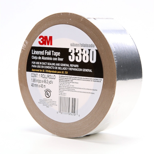 Foil Tape With Liner,1-7/8inx49yd,Silver