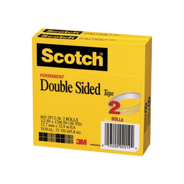 Double Sided Tape,1/2 X 1296 In.,PK2