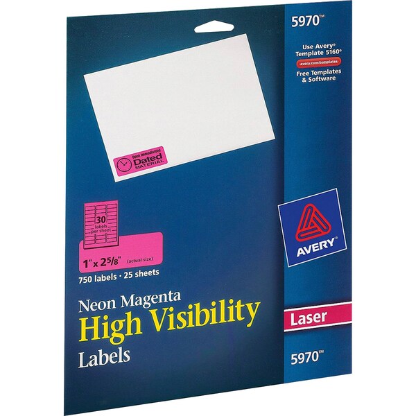 Magenta,Laser Labels,1x2-5/8,PK750