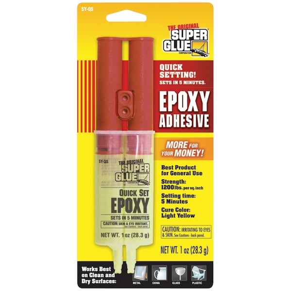 Epoxy Adhesive, Yellow, 1:01 Mix Ratio, 24 Hr Functional Cure, Syringe