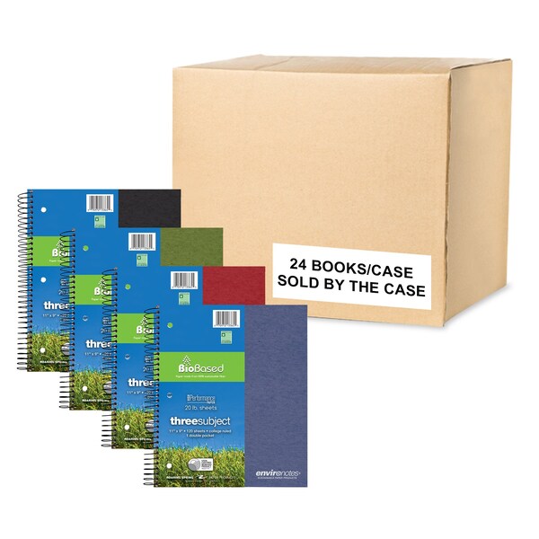 Case Of 3 Subject 1 Pkt Wirebound Notebooks, 11x9, 120 Sht, Asstd Covers, College Ruled W/Margin