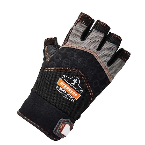 Half Finger Mechanics Impact Gloves, M, Black, Padded, Breathable Spandex