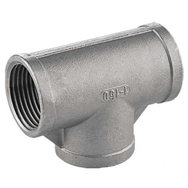 304 Stainless Steel Tee, 1 In X 1 In X 1 In Fitting Pipe Size, Female NPT X Female NPT X Female NPT