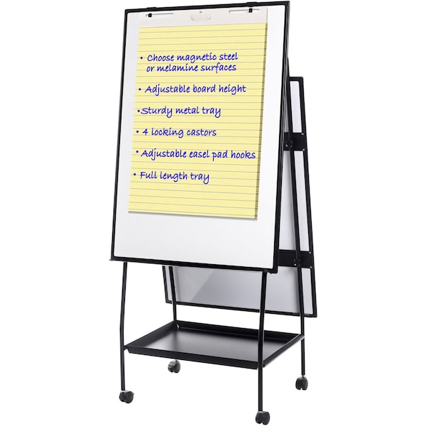 59-21/32x29-23/32 Steel Mobile Whiteboard, Black Frame