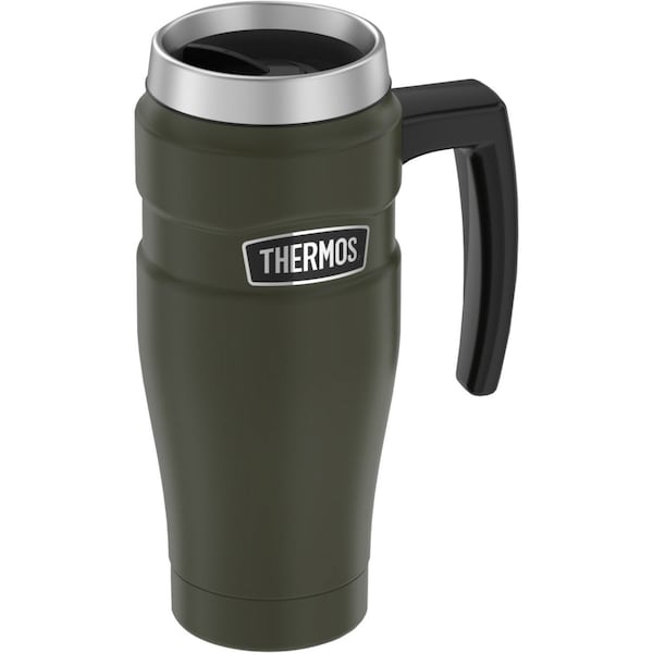 Stainless Steel Travel Mug,16 Oz.,Army Green,Hot 7 Hrs,Cold 18 Hrs