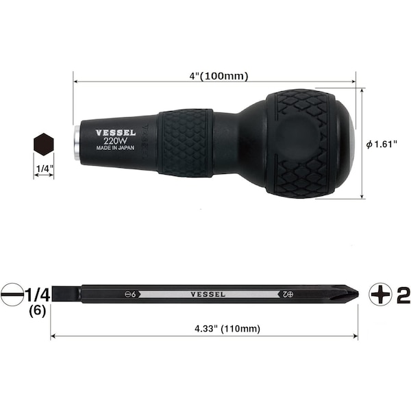 BALL GRIP 1/4 Hex. Bit Interchangeable