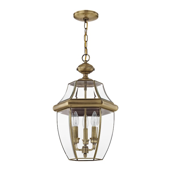 Monterey 3 Light Antique Brass Outdoor Pendant Lantern